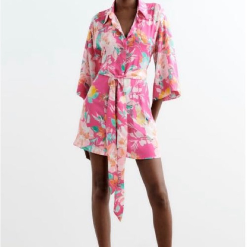ZARA Silk floral pink dress